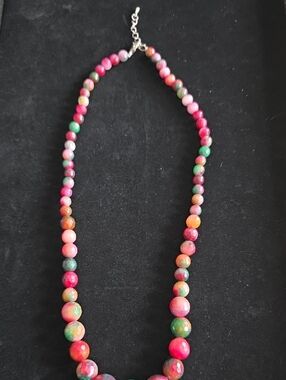 Multicolor Beaded Necklace - Vibrant Pink & Green Gemstone Style